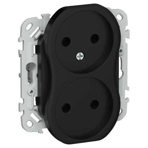 FLITE Розетка 2-местная без заземления без защитных шторок безвинтовое крепление 10А РС02-1-ФлЧ черный IEK