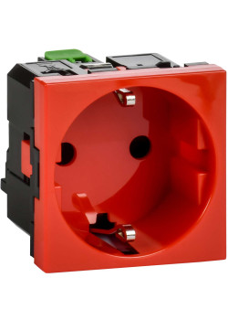 Розетка с заземляющим контактом без защитной шторки и безвинтовым зажимом (2 модуля) красная
