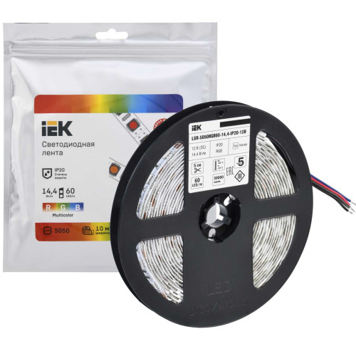 Лента светодиодная 5м LSR-5050RGB60-14,4-IP20-12В IEK