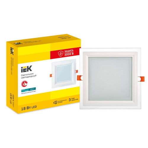 Светильник светодиодный ДВО 1625 со стеклом квадрат 18Вт 4000К IP20 IEK