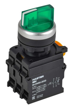 Переключатель с подсветкой на 3 положения 2NO зеленый MASTER IEK