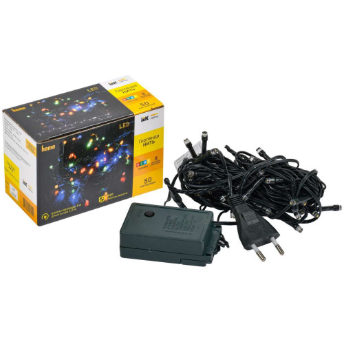 Гирлянда нить 5м 50 светодиодов RGB IP20 зеленый шнур 1,5м 230В контроллер 8 сцен IEK