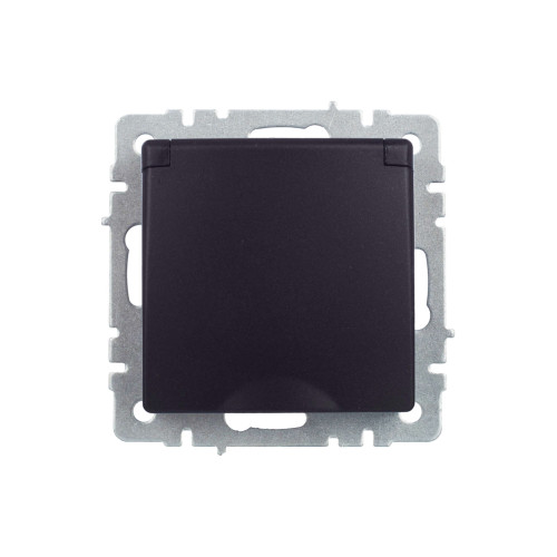 BRITE Розетка 1-местная с заземлением с защитными шторками и крышкой 16А IP44 РСбш10-3-44-БрЧ черный IEK