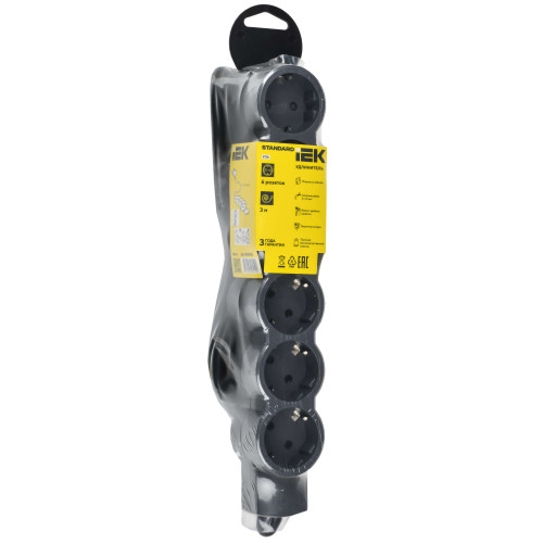 STANDARD Удлинитель У06 6 мест 2P+PE 3м 3х1,5мм2 16А черный IEK