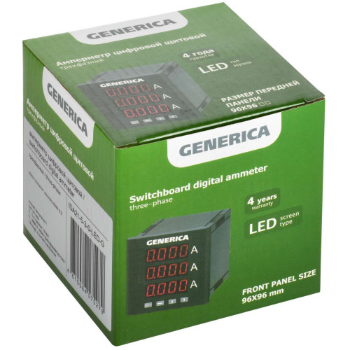 Амперметр цифровой щитовой трехфазный 96х96мм LED GENERICA