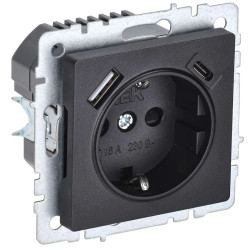 BRITE Розетка 1-местная с заземлением с защитными шторками 16А с USB A+C 18Вт РЮш11-1-БрЧ черный IEK