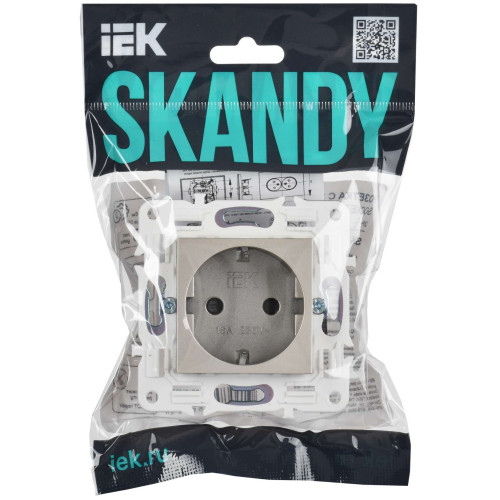 SKANDY Розетка с заземлением с защитными шторками 16А безвинтовое крепление SK-R06Sh шампань IEK