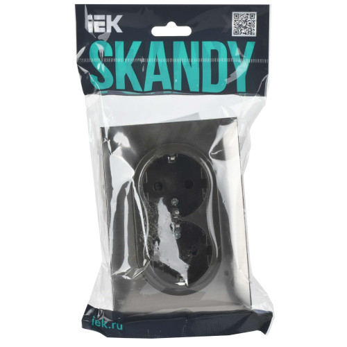 SKANDY Розетка 2-местная с заземлением с защитными шторками 16А в сборе SK-R07N металл никель IEK