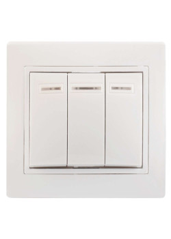 KVARTA Выключатель 3-клавишный с индикацией ВС10-3-1-КБ белый IEK