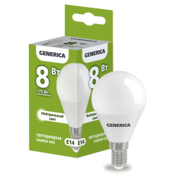 Лампа светодиодная G45 шар 8Вт 230В 4000К E14 GENERICA