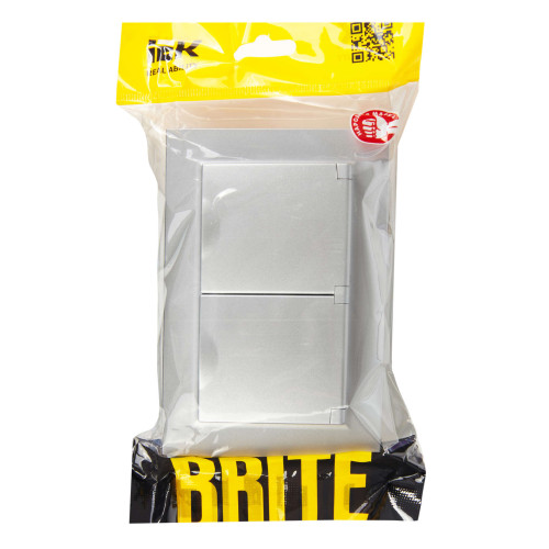 BRITE Розетка 2-местная с заземлением с защитными шторками и крышкой 16А в сборе IP44 РСбш12-3-44-БрА алюминий IEK