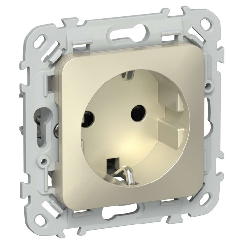 FLITE Розетка с заземлением с защитными шторками безвинтовое крепление 16А РСш11-1-ФлШ шампань IEK