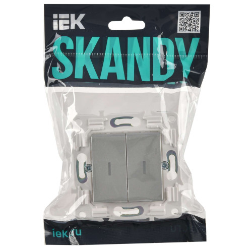 SKANDY Выключатель 2-клавишный проходной с индикацией 10А SK-V10S серебряный IEK