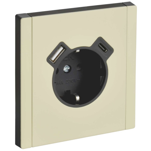 FORTE&PIANO Розетка 1-местная с заземлением с защитными шторками винтовое крепление 16А USB A+C 18Вт FP847M металл серый сланец IEK