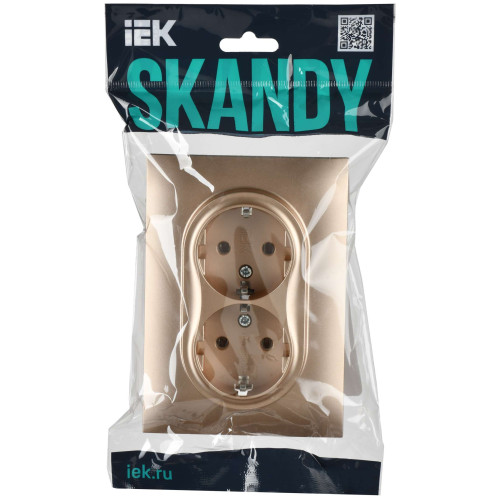 SKANDY Розетка 2-местная с заземлением без защитных шторок 16А в сборе SK-R08Sa песочный IEK