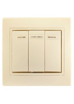 KVARTA Выключатель 3-клавишный с инд 10А ВС10-3-1-ККм кремовый IEK