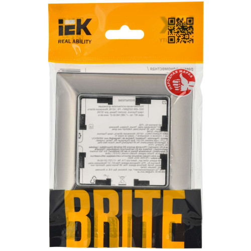 BRITE Рамка 1-местная РУ-1-Бр металл хром/никель IEK