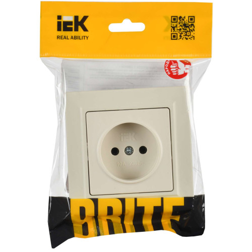 BRITE Розетка 1-местная без заземления без защитных шторок 10А в сборе РСР10-1-0-БрКр бежевый IEK