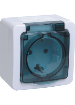 Розетка 1-местная для открытой установки РСб20-3-ГПБд с заземляющим контактом IP54 ГЕРМЕС PLUS (цвет крышки:дымчатый) IEK