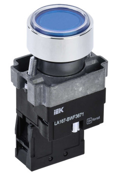 Кнопка управления LA167-BWF3671 d=22мм RC 1NO с подсветкой синяя IEK