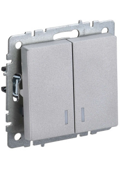 BRITE Выключатель 2-клавишный с индикацией 10А ВС10-2-1-БрА алюминий IEK