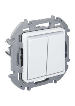 INSPIRIA Выключатель 2-клавишный проходной с подсветкой/индикацией 10А безвинтовое крепление белый