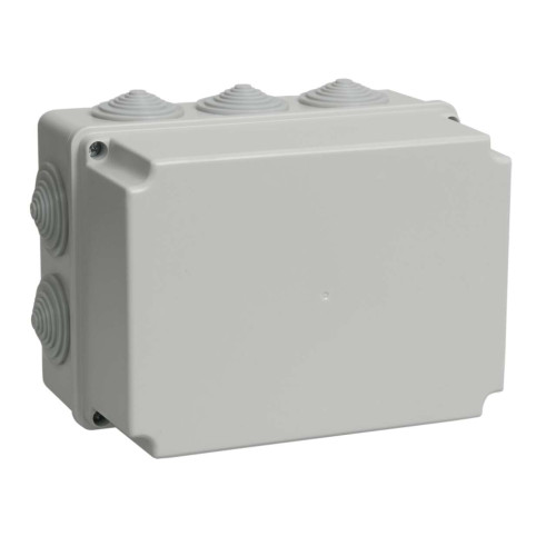 Коробка распаячная КМ41245 для открытой проводки безгалогенная (HF) 190х140х120мм IP44 10 гермовводов серая IEK