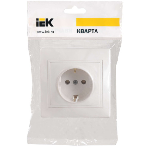 KVARTA Розетка 1-местная с заземлением без защитных шторок 16А кер. РС10-3-КБ белый IEK