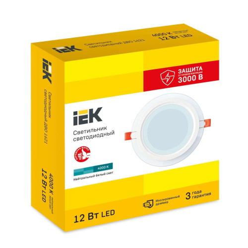 Светильник светодиодный ДВО 1621 со стеклом круг 12Вт 4000К IP20 IEK