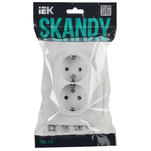 SKANDY Розетка 2-местная с заземлением без защитных шторок 16А в сборе SK-R08W арктический белый IEK