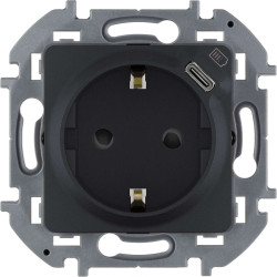 INSPIRIA Розетка 1-местная с заземлением с защитными шторками 16А с USB C 5В безвинтовое крепление антрацит