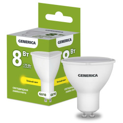 Лампа светодиодная PAR16 софит 8Вт 230В 3000К GU10 GENERICA