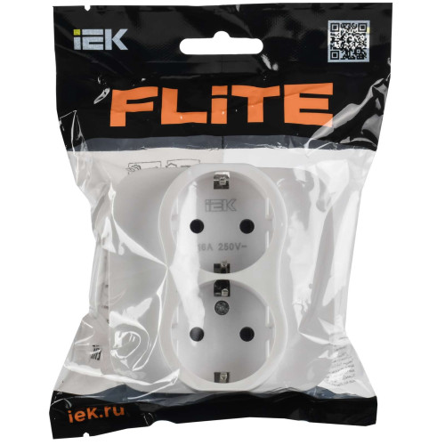 FLITE Розетка 2-местная с заземлением без защитных шторок безвинтовое крепление 16А РС12-1-А-ФлБ белый IEK