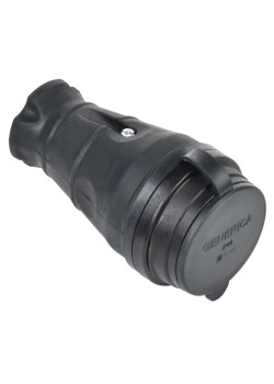 Розетка переносная с защитной крышкой 16А IP44 каучук черная GENERICA