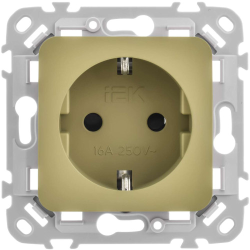 FLITE Розетка с заземлением с защитными шторками безвинтовое крепление 16А РСш11-1-ФлО оливковый IEK