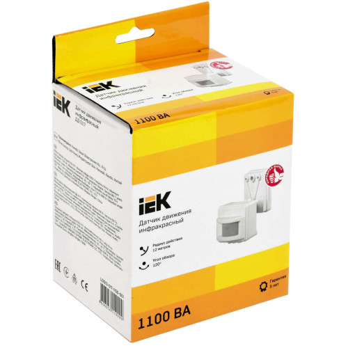 Датчик движения ДД-017 1100Вт 120град 12м IP44 белый IEK