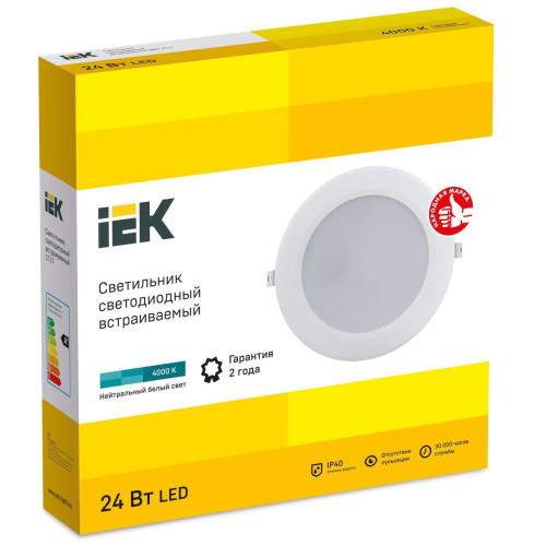 Светильник светодиодный ДВО 1717 белый круг 24Вт 4000К IP40 IEK