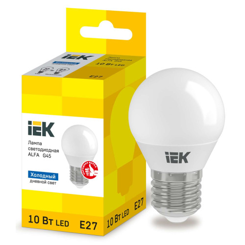 Лампа светодиодная ALFA G45 шар 10Вт 230В 6500К E27 IEK