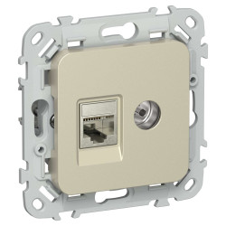 FLITE Розетка 2-местная RJ45/TV категория 5Е STP РКТВ5е-2-1-ФлШ шампань IEK