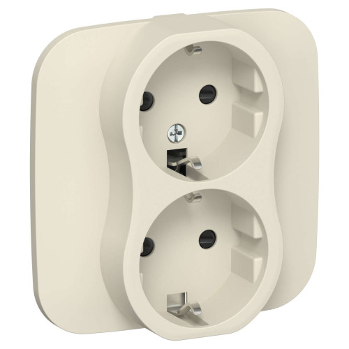 FLITE Розетка 2-местная с заземлением с защитными шторками безвинтовое крепление 16А РСш12-1-А-ФлСл сливочный IEK