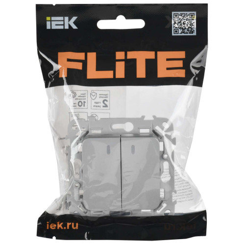 FLITE Выключатель 2-клавишный с индикацией 10А ВС12-1-1-ФлА алюминий IEK