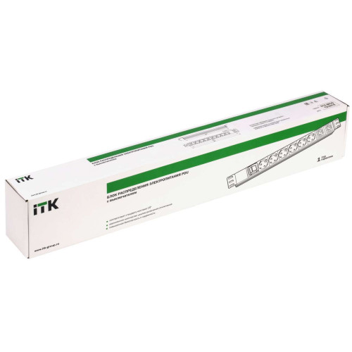 ITK PDU 6 розеток немецкий стандарт + 2 С13 c LED выключателем 1U вход С14 без кабеля алюминиевый профиль