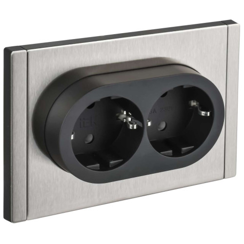 FORTE&PIANO Розетка 2-местная с заземлением без защитных шторок безвинтовое крепление 16А FP724M металл никель IEK