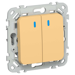 FLITE Выключатель 2-клавишный с индикацией 10А ВС12-1-1-ФлЗ золотарник IEK