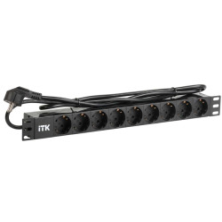 ITK PDU 9 розеток DIN49440 (нем. станд.) 1U, шнур 2м вилка DIN49441 (нем. станд.), алюминиевый профиль, черный