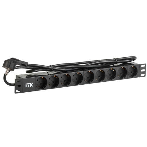 ITK PDU 9 розеток DIN49440 (нем. станд.) 1U, шнур 2м вилка DIN49441 (нем. станд.), профиль из ПВХ, черный