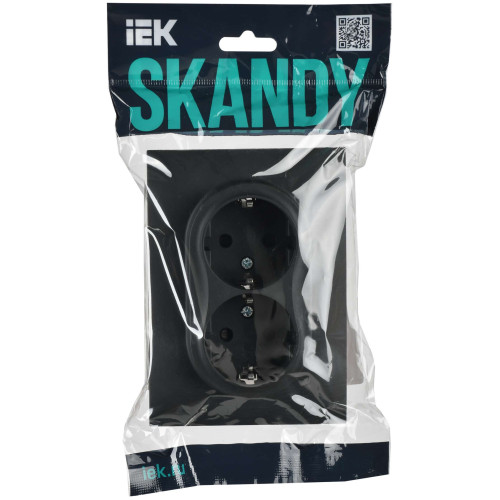 SKANDY Розетка 2-местная с заземлением с защитными шторками 16А в сборе SK-R07G графит IEK