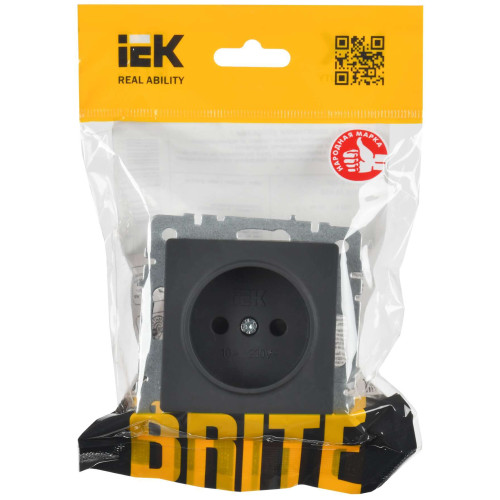 BRITE Розетка 1-местная без заземления с защитными шторками 10А РСш10-2-БрГ графит IEK