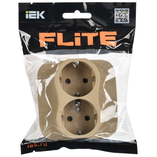FLITE Розетка 2-местная с заземлением с защитными шторками безвинтовое крепление 16А РСш12-1-А-ФлХ хаки IEK