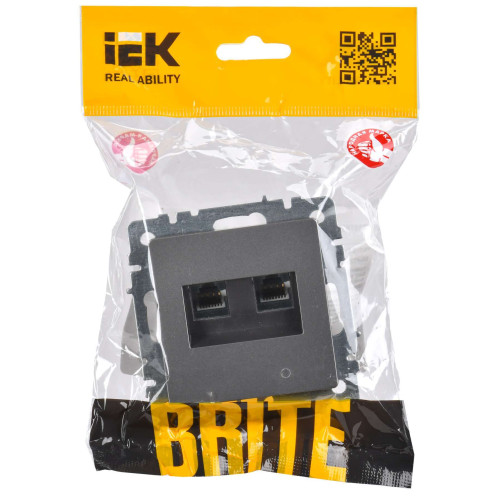 BRITE Розетка компьютерная двойная RJ45 кат.5E РК10-2-БрС сталь IEK